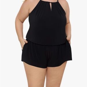 Black Halter Neck Romper One Piece Swimsuit